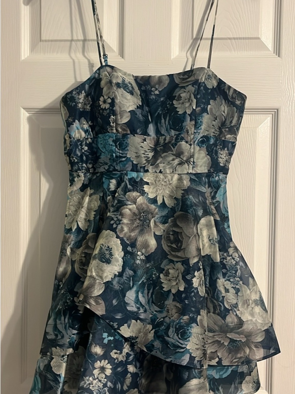 Floral Tiered A-Line Dress in Teal and Ivory